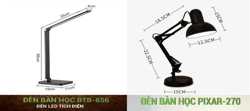 Kích thước đèn bàn học