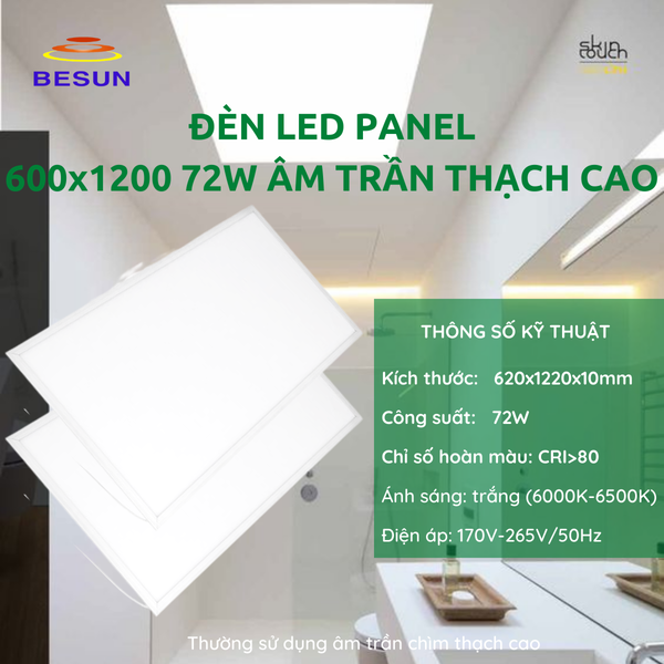 Đèn LED Panel 600x1200 72W Trần chìm